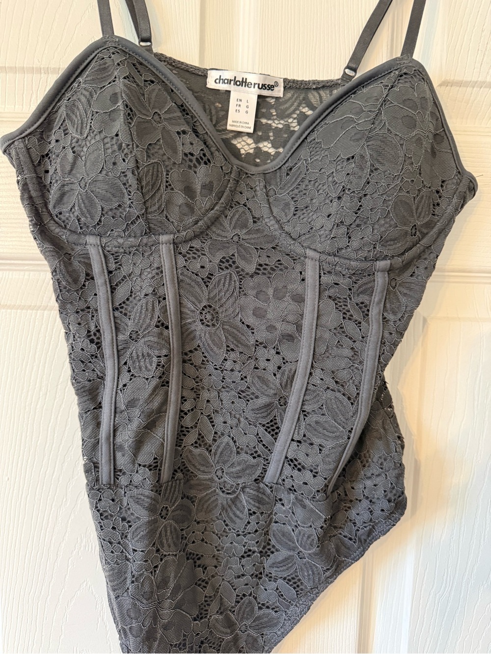 Charlotte Russe Gray Lace Bustier Bodysuit
